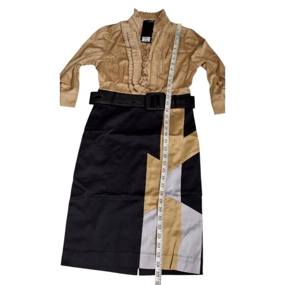 Rachael G. Black and Gold Satin Dress, Size M - Picture 2 of 16